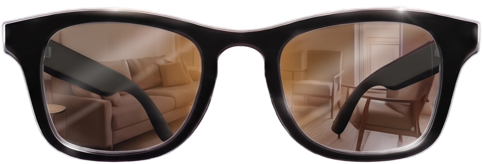 Ray-Ban Meta AI glasses, a living room seen through the lenses
