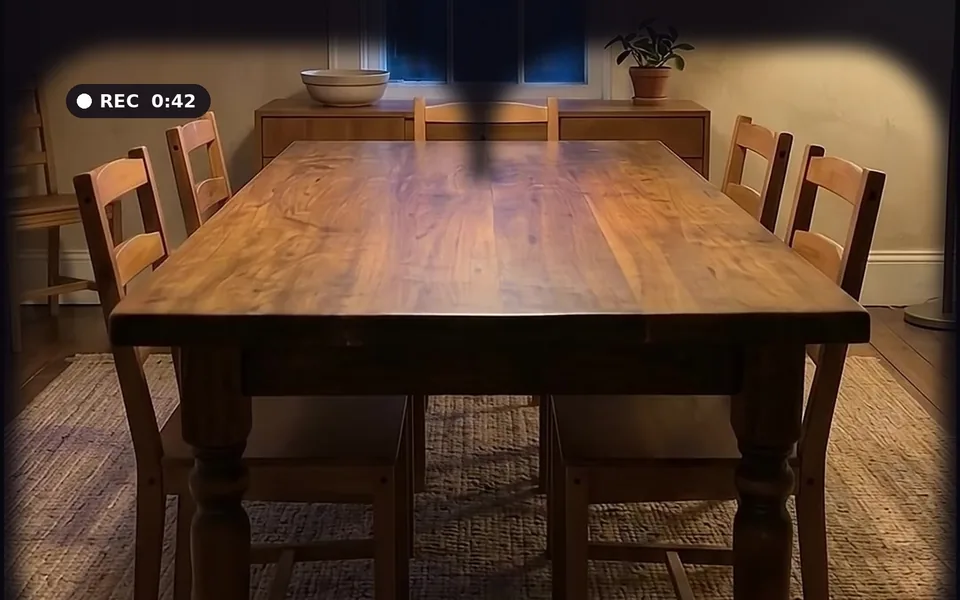 A dining room seen through Ray-Ban Meta AI glasses while recording