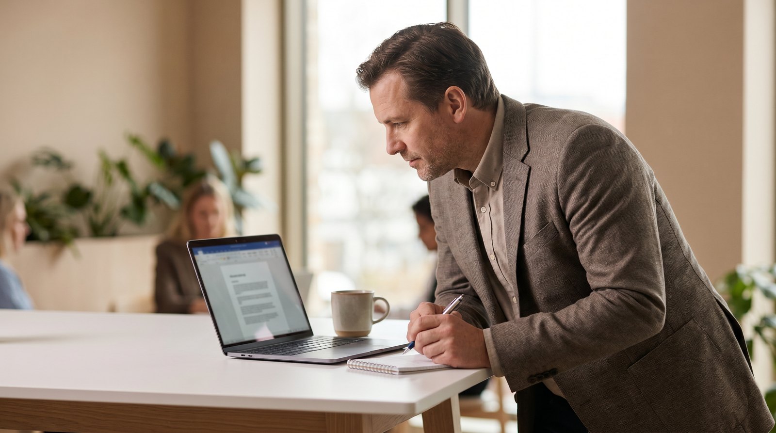 A moving-company sales rep reviews a completed AI-generated moving estimate on a laptop